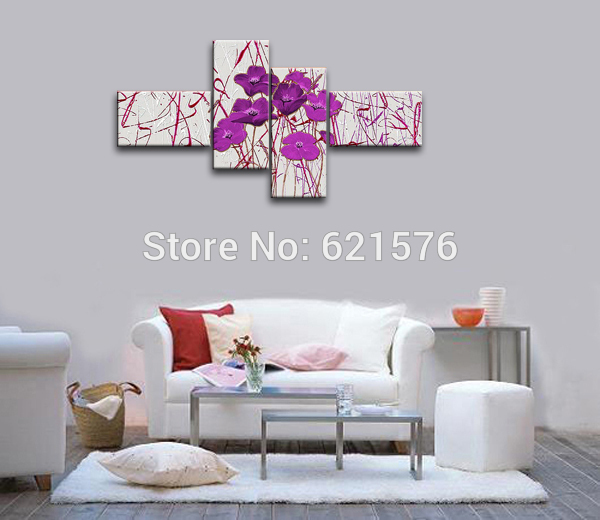 hand-painted modern bright purple flowers wall art for living room home decor abstract flower group oil painting on canvas art