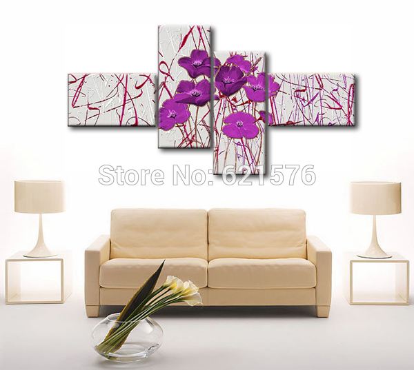 hand-painted modern bright purple flowers wall art for living room home decor abstract flower group oil painting on canvas art