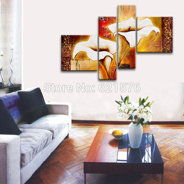 hand-painted modern brown white calla flower wall art picture living room home decor abstract oil painting on canvas art framed