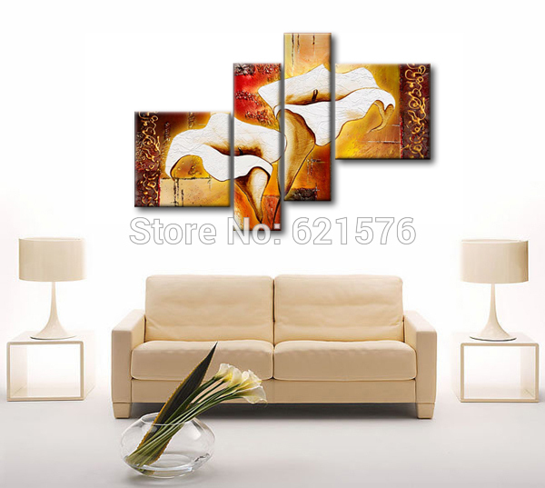 hand-painted modern brown white calla flower wall art picture living room home decor abstract oil painting on canvas art framed