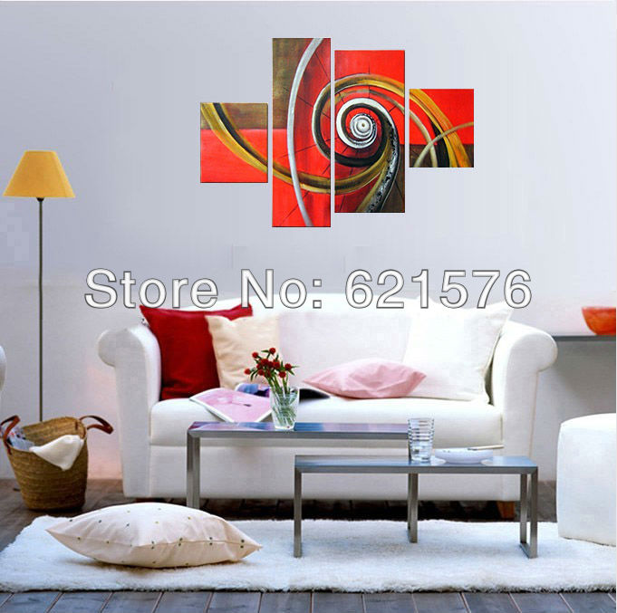 hand-painted modern hanging wall art picture home decor abstract red black revolve group oil painting on canvas 4pcs/set framed