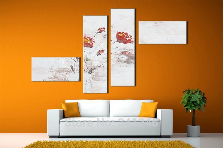 hand-painted modern home hang wall art decor abstract living room bedroom splash-ink corn poppy oil painting on canvas framed