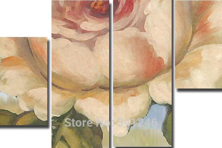 hand-painted modern home hang wall art decoration abstract for living room bedroom retro pink rose oil painting on canvas framed