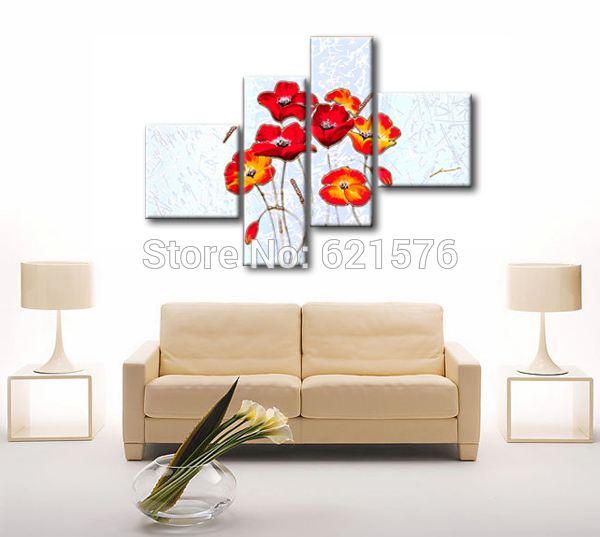 hand-painted modern red flower on white wall art picture for living room home decor abstract oil painting on canvas art framed