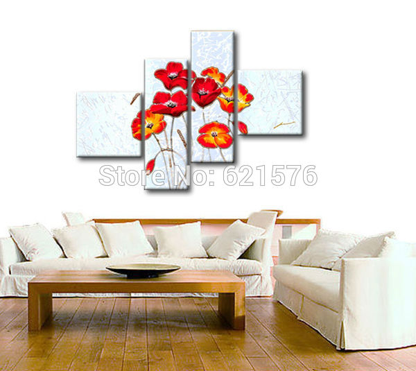 hand-painted modern red flower on white wall art picture for living room home decor abstract oil painting on canvas art framed