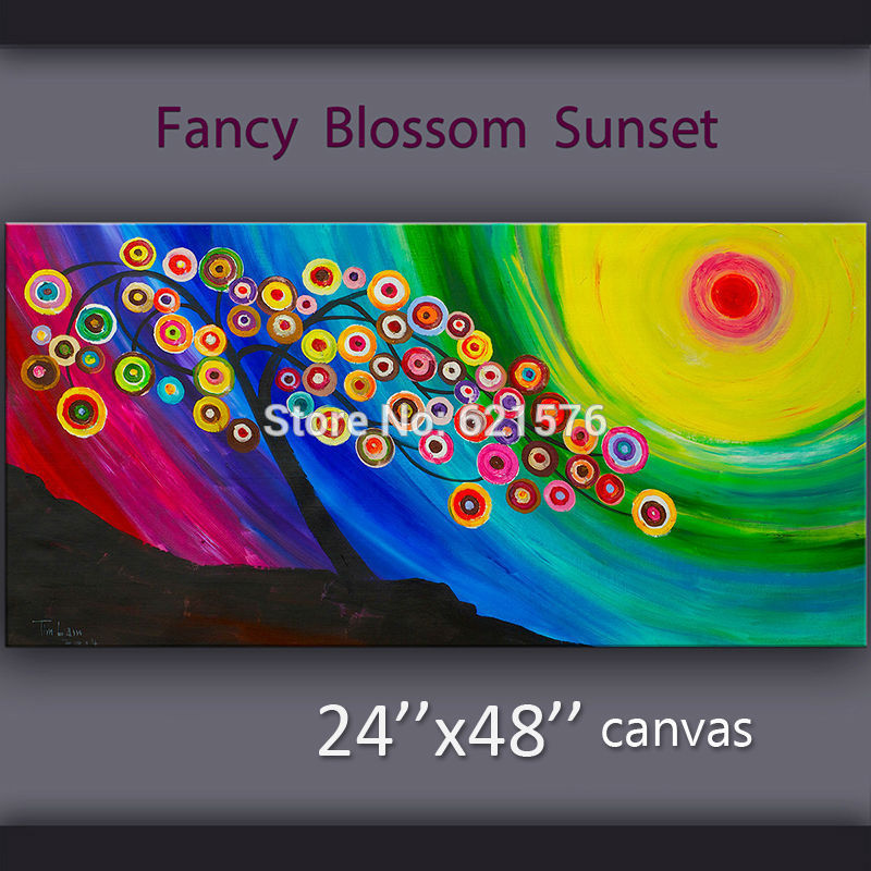 hand-painted modern wall art for living room home decor abstract colorful fancy blossom sunset canvas oil painting on canvas art