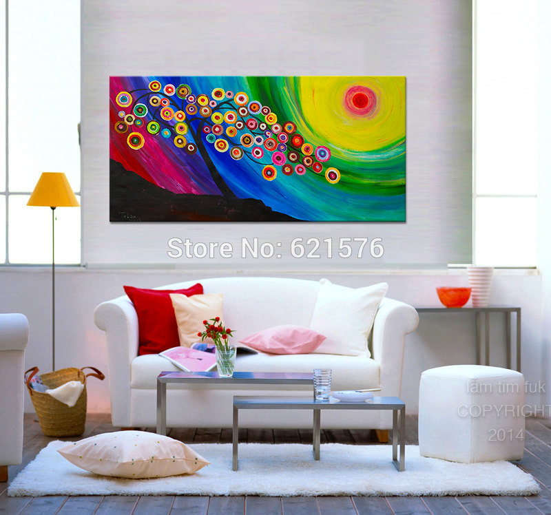 hand-painted modern wall art for living room home decor abstract colorful fancy blossom sunset canvas oil painting on canvas art