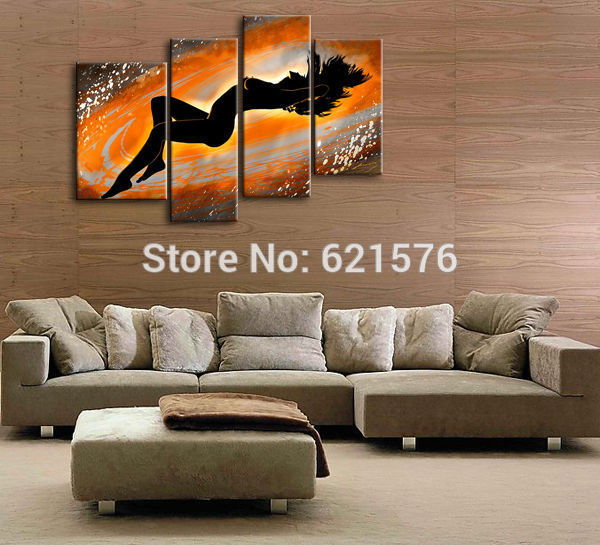 hand-painted modern wall art for living room home decor abstract orange sexy nude woman group oil painting on canvas art framed