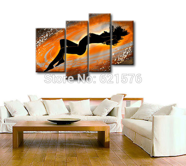 hand-painted modern wall art for living room home decor abstract orange sexy nude woman group oil painting on canvas art framed