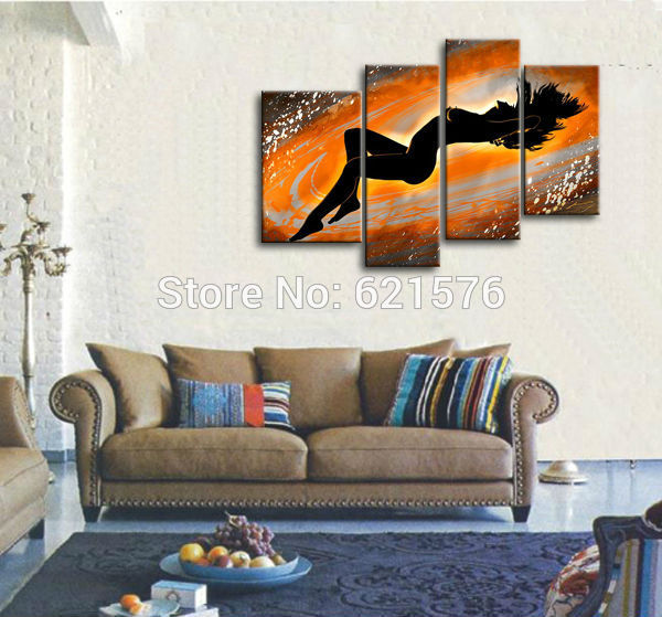 hand-painted modern wall art for living room home decor abstract orange sexy nude woman group oil painting on canvas art framed