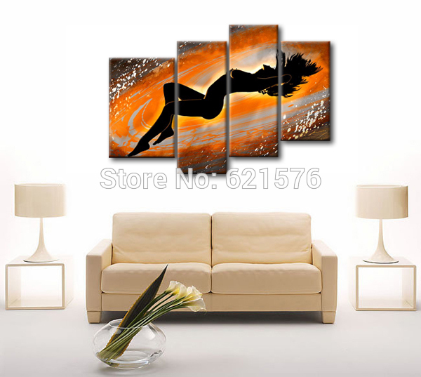 hand-painted modern wall art for living room home decor abstract orange sexy nude woman group oil painting on canvas art framed