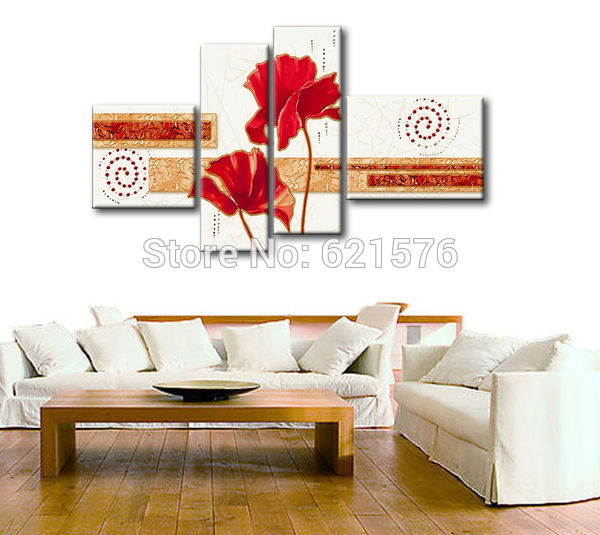 hand-painted modern wall art for living room home decor red blooming flower texture abstract oil painting on canvas art framed