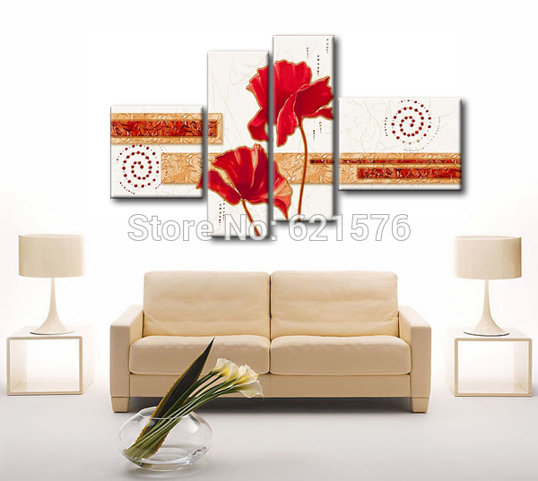 hand-painted modern wall art for living room home decor red blooming flower texture abstract oil painting on canvas art framed