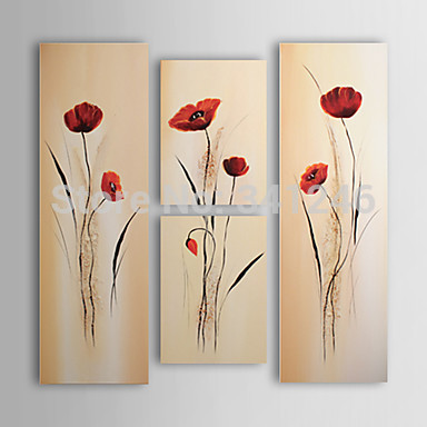 hand painted modern wall art picture for living room bedroom home decor abstract small red flowers oil painting on canvas framed