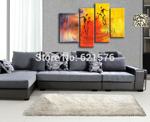 hand-painted modern wall art picture for living room home decor elegant dancer orange abstract oil painting on canvas art framed