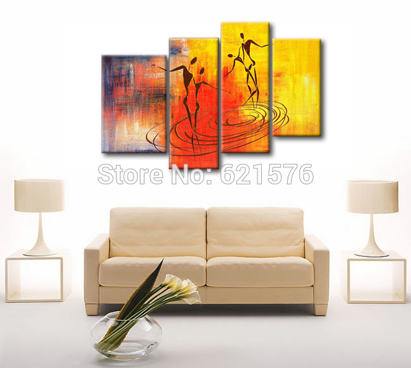 hand-painted modern wall art picture for living room home decor elegant dancer orange abstract oil painting on canvas art framed