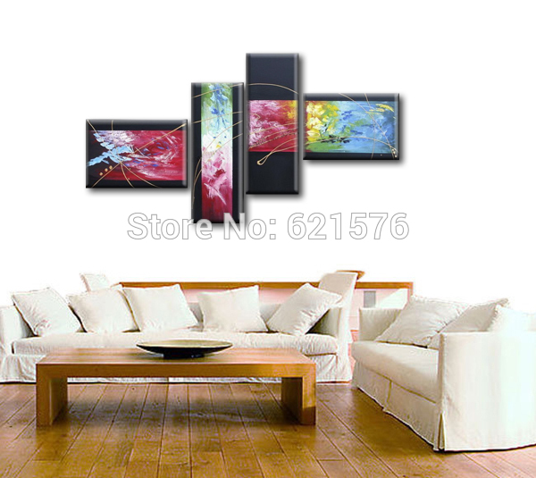 hand-painted modern wall art picture for living room home decor green blue black pink abstract oil painting on canvas framed