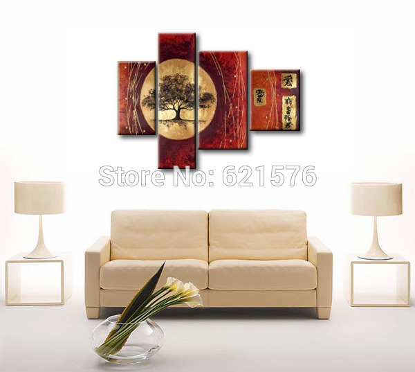 hand-painted modern wall art picture for living room home decor moon tree words abstract group oil painting on canvas art framed