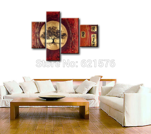 hand-painted modern wall art picture for living room home decor moon tree words abstract group oil painting on canvas art framed