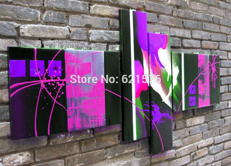 hand painted modern wall art picture for living room home decor purple black abstract acrylic oil painting on canvas set framed