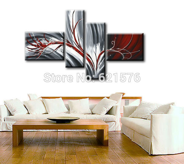 hand-painted modern wall art picture for living room home decor red flying wing abstract group oil painting on canvas art framed