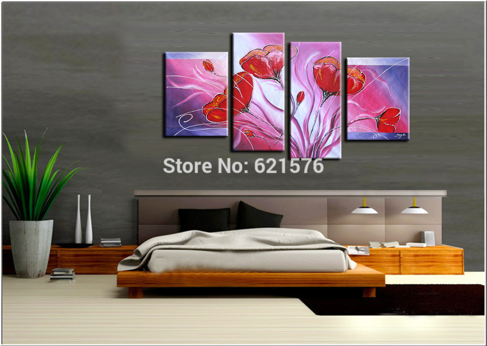 hand painted modern wall art picture living room bedroom home decor abstract dancing red flower oil painting on canvas framed