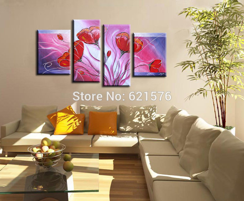 hand painted modern wall art picture living room bedroom home decor abstract dancing red flower oil painting on canvas framed