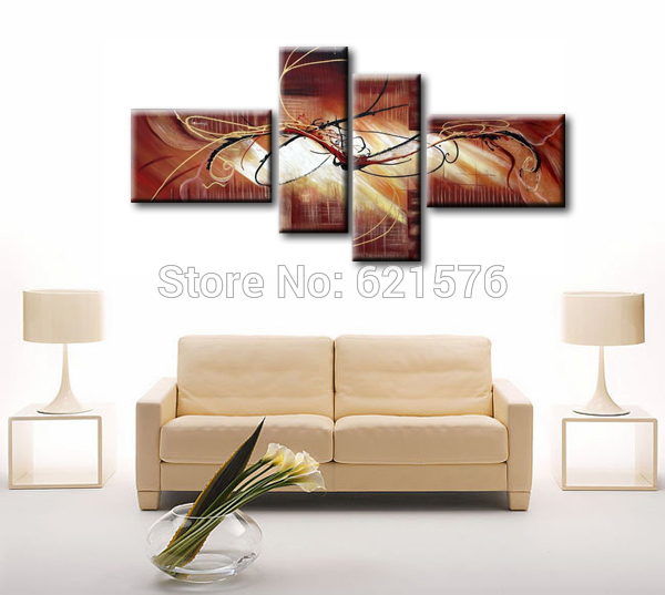 hand-painted modern wall art picture living room home decor abstract brown coffee line texture oil painting on canvas art framed