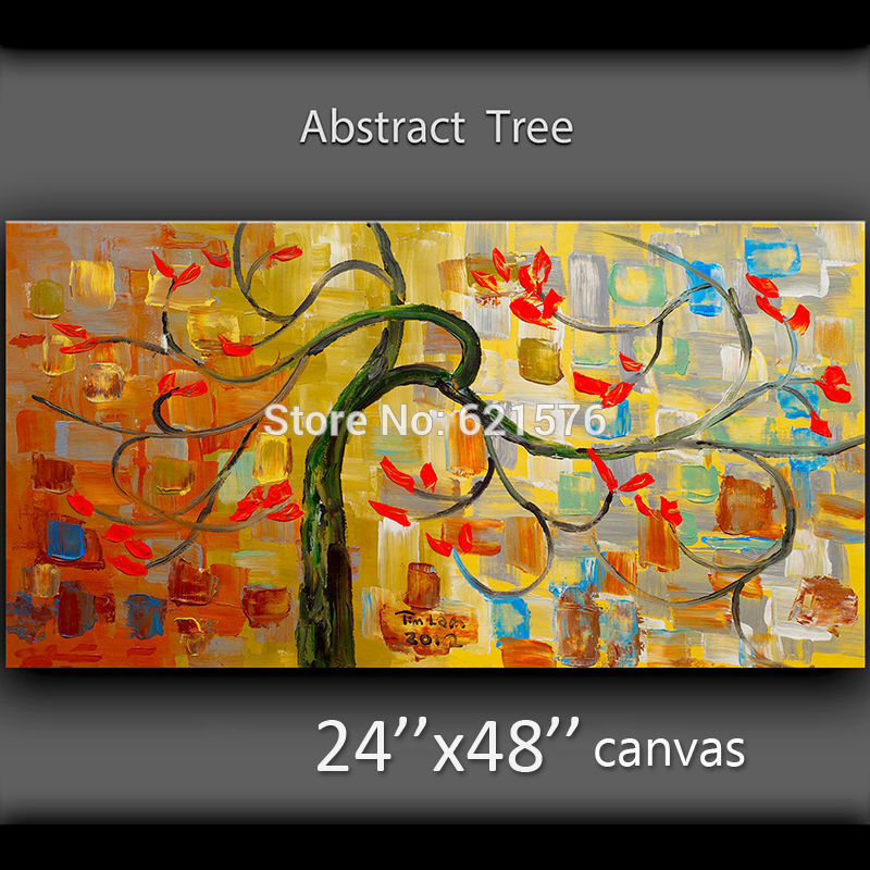 hand-painted modern wall art picture living room home decor abstract brown fancy blossom tree canvas oil painting on canvas art