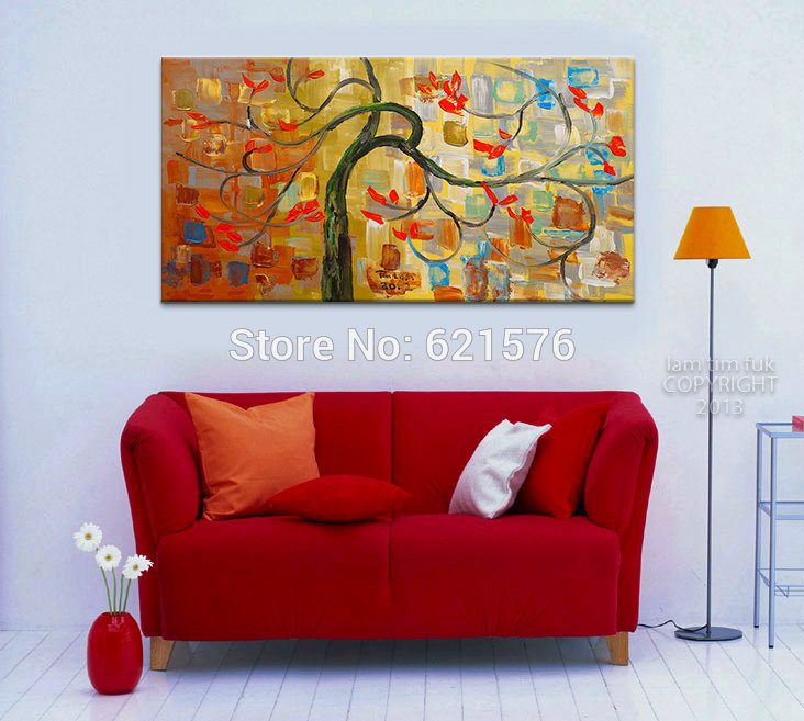 hand-painted modern wall art picture living room home decor abstract brown fancy blossom tree canvas oil painting on canvas art