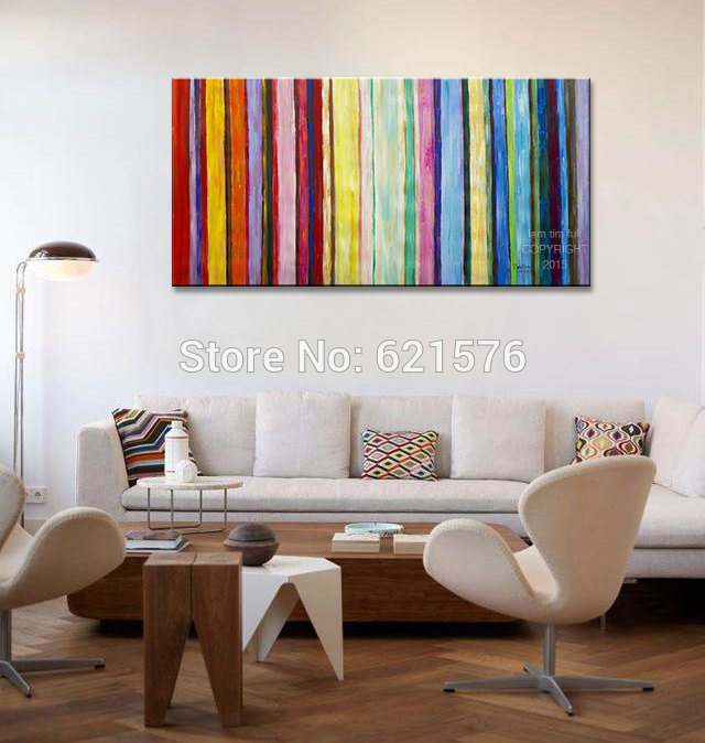 hand-painted modern wall art picture living room home decor abstract multi-color stripes canvas oil painting on canvas art frame