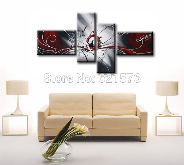 hand-painted modern wall art picture living room home decor abstract passionate gray red colors oil painting on canvas framed