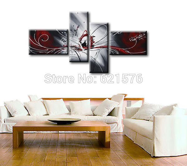 hand-painted modern wall art picture living room home decor abstract passionate gray red colors oil painting on canvas framed