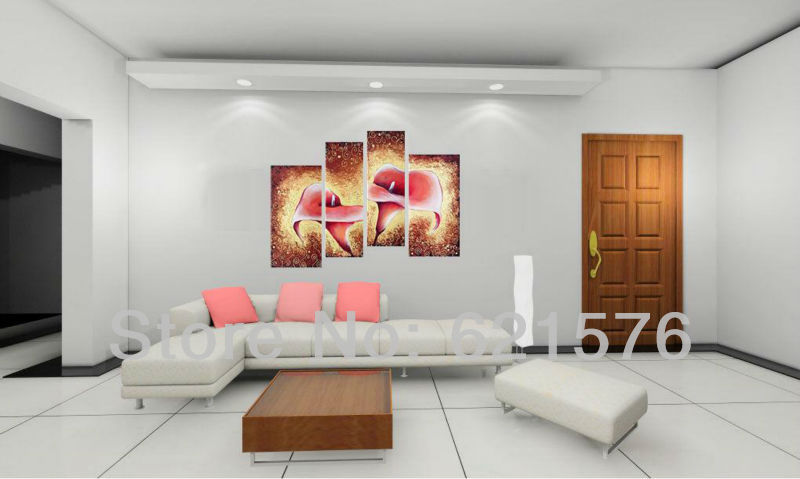 hand-painted modern wall art picture living room home decor abstract roseate calla lily flower oil painting on canvas set framed