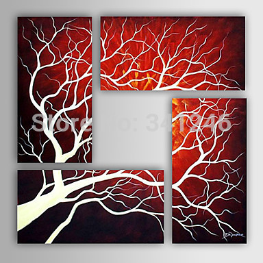 hand painted modern wall art picture living room home decor abstract white tree red oil painting on canvas framed