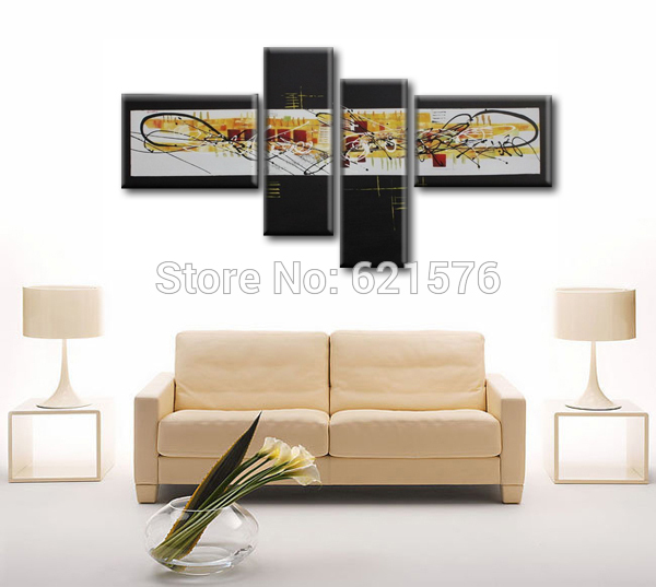 hand-painted modern wall art picture living room home decor abstract yellow white cityscape oil painting on canvas art framed