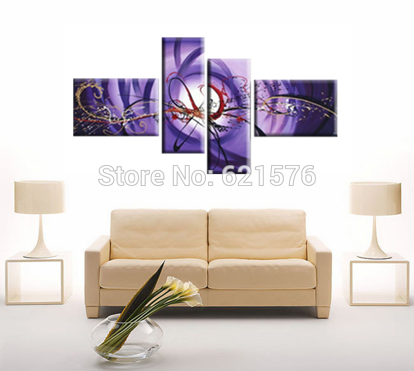 hand-painted modern wall art picture living room home decor purple dancing line texture abstract oil painting on canvas framed