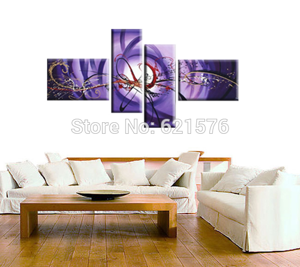 hand-painted modern wall art picture living room home decor purple dancing line texture abstract oil painting on canvas framed