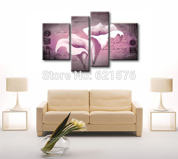 hand-painted purple gray calla modern wall art for living room home decor abstract flower oil painting on canvas art framed