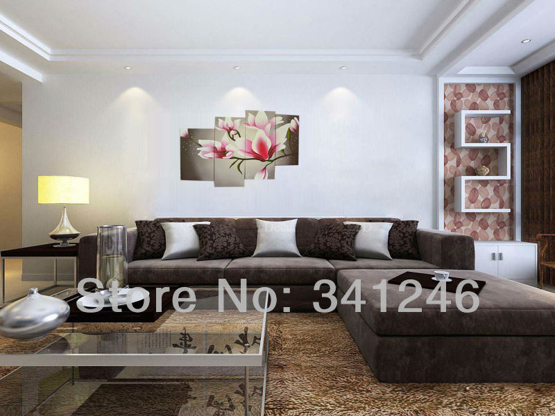 wall art hand-painted hi-q home decorative flower oil painting on canvas blooming light pink mangnolia flower- 4pcs/set framed