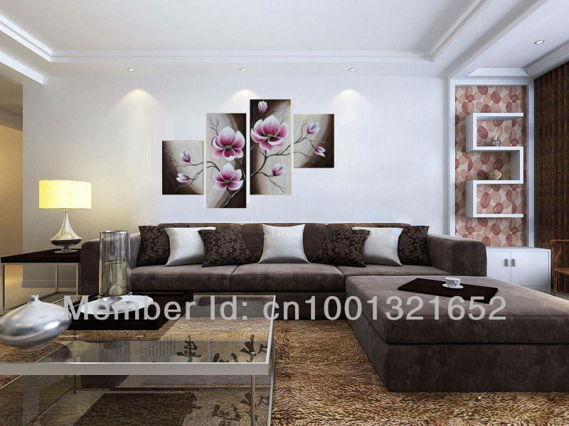 whole 2013 hand-painted hi-q modern home decorative flower oil painting on canvas light pink bombax ceiba 4pcs/set framed