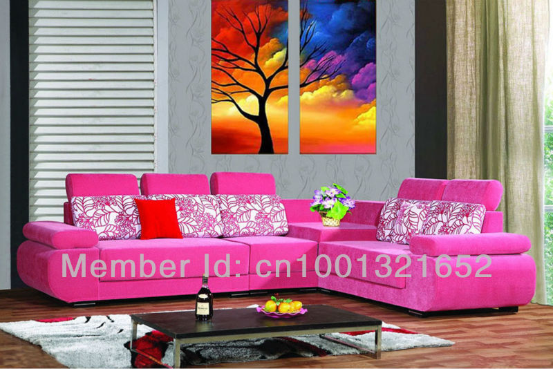 whole hand-painted hi-q modern decor landscape tree oil painting on canvas colorful auspicious clouds tree1 2pcs/set framed