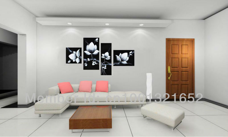 whole hand-painted hi-q modern home decorative flower oil painting on canvas white bombax ceiba on black 4pcs/set framed