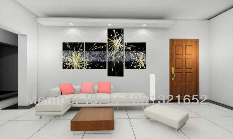 whole hand-painted hi-q modern wall art decor abstract oilpainting on canvas yellow and white interlaced line4pcs/set framed