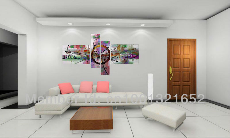 whole hand-painted hi-q modern wall art decorative abstract group oil painting on canvas colors 4pcs/set framed