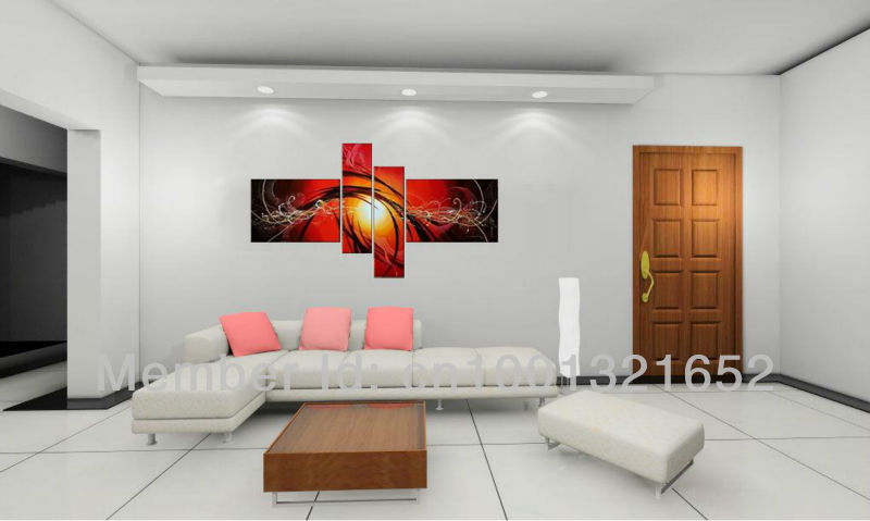 whole hand-painted hi-q modern wall art decorative abstract oil painting on canvas dance of sunlight red 4pcs/set framed