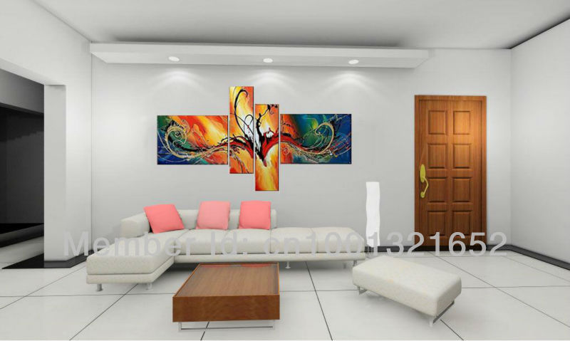 whole hand-painted hi-q modern wall art decorative abstract oilpainting on canvas dancing colors4pcs/set framed