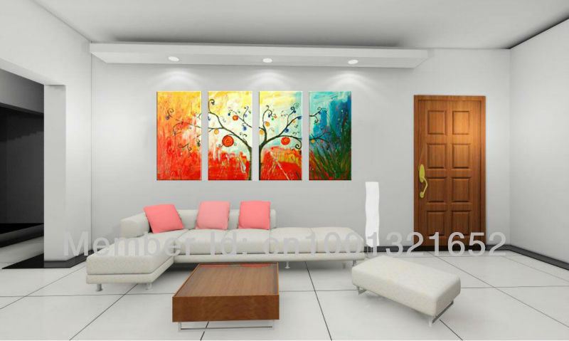 whole hand-painted hi-q modern wall art home decor abstract oil painting on canvas cash cow in the valley 4pcs/set framed