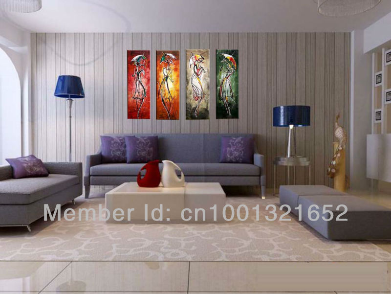 whole hand-painted hi-q modern wall art home decorative abstract figure oil painting on canvas colorful life 4pcs/set framed