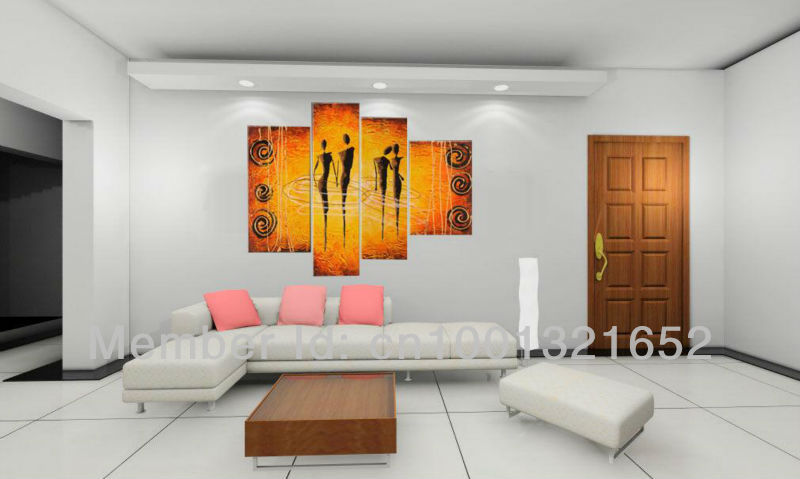 whole hand-painted hi-q modern wall art home decorative abstract figure oil painting on canvas lively dancers4pcs/set framed